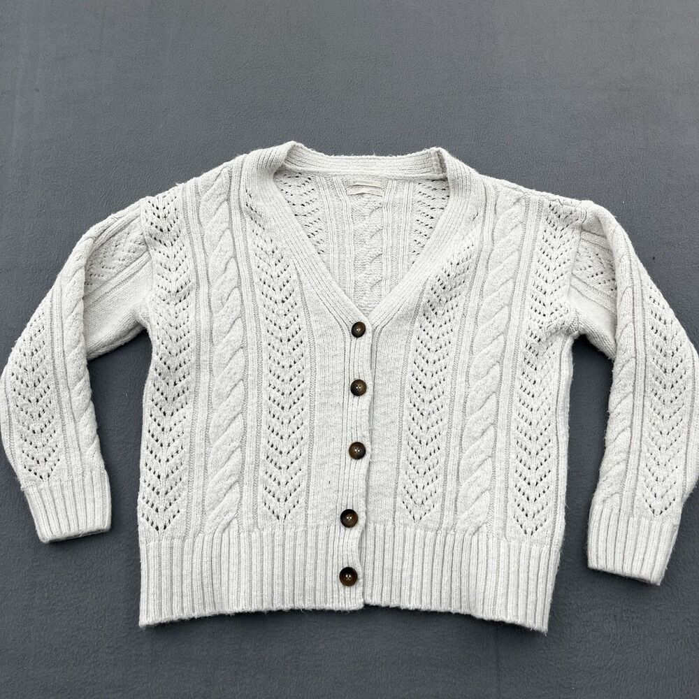 Anthropologie Cream Cable Knit Button Cardigan